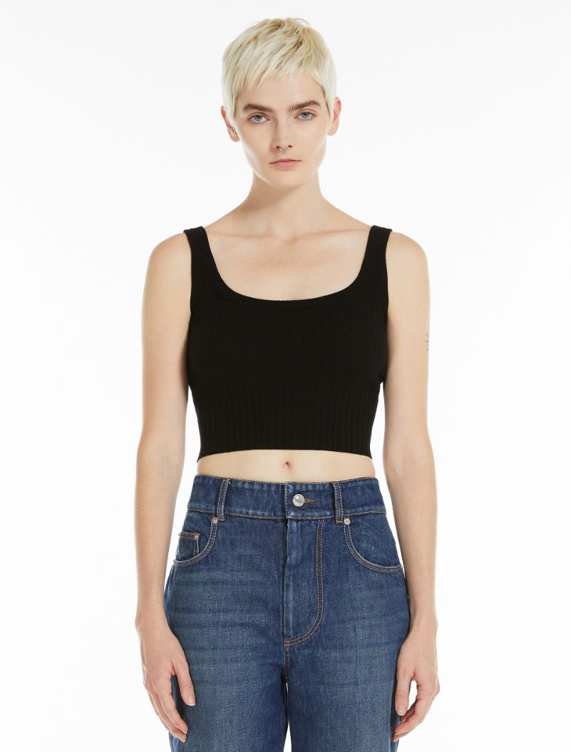 Crop stretch viscose vest top - BLACK - Sportmax