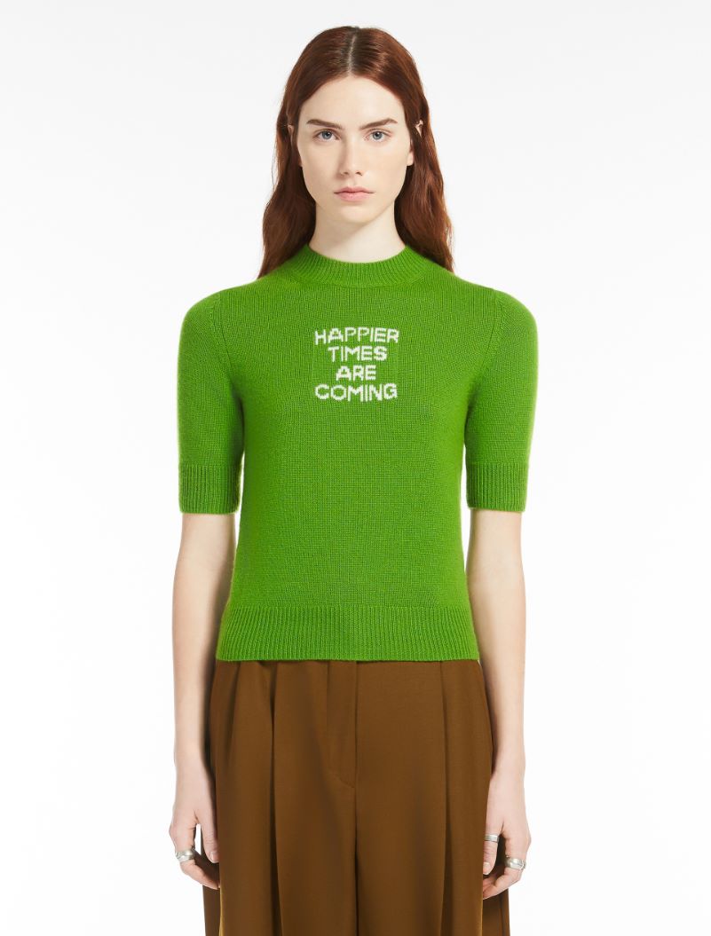 Short-sleeved wool and cashmere sweater - LIME GREEN - Sportmax