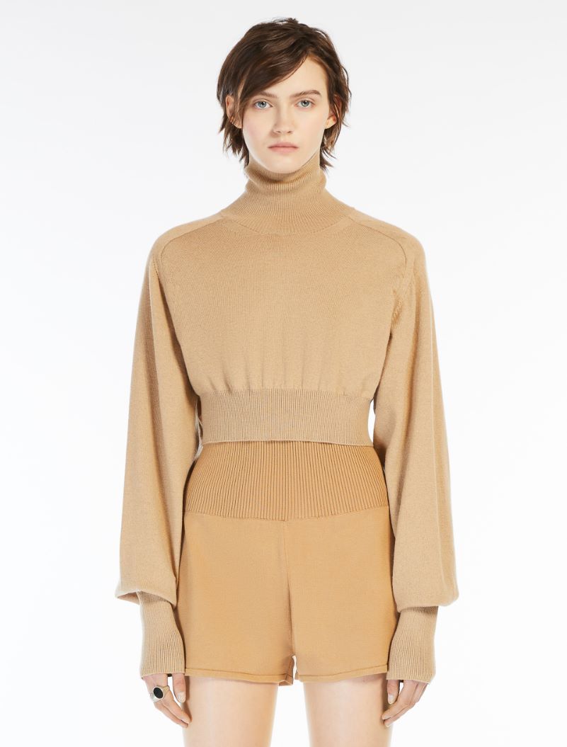 Cropped mock polo-neck sweater - CAMEL - Sportmax