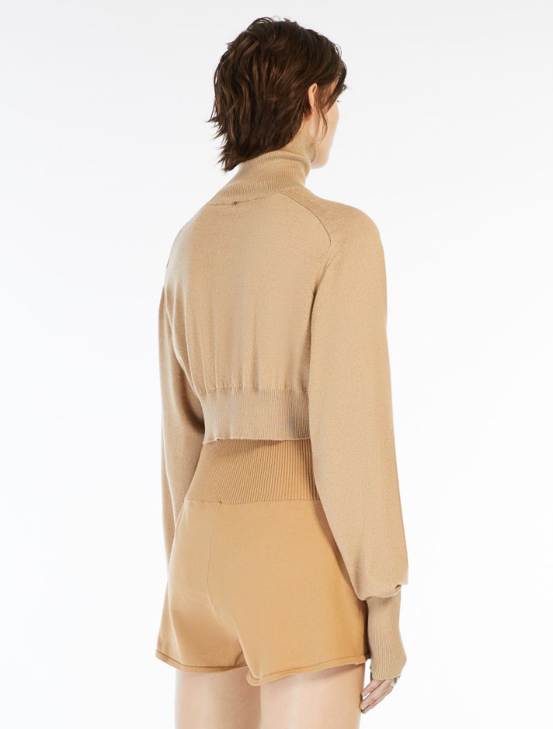 Cropped mock polo-neck sweater - CAMEL - Sportmax