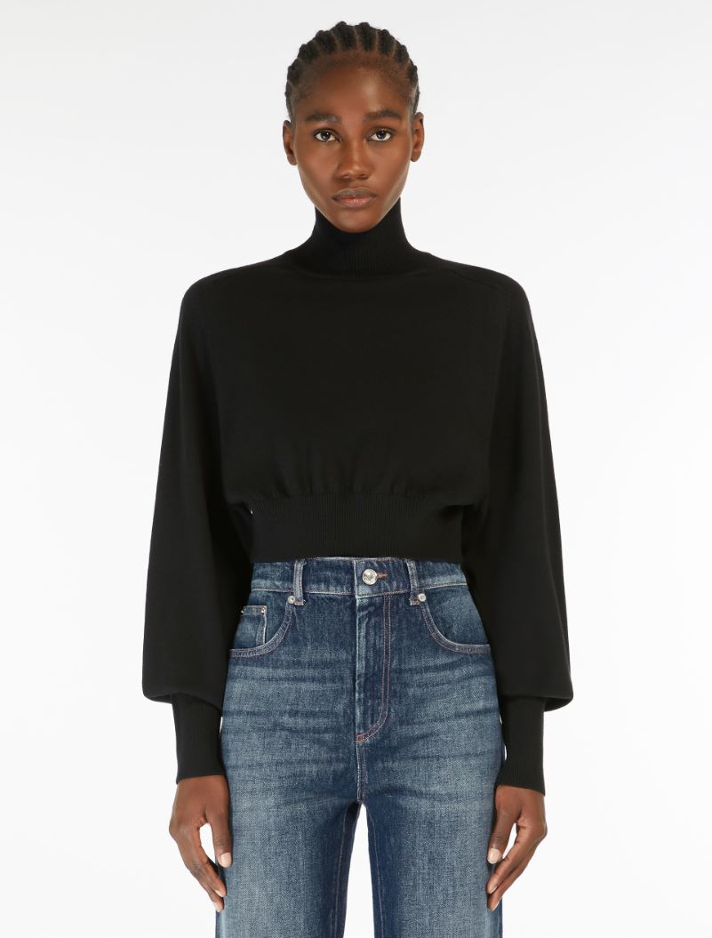 Cropped mock polo-neck sweater - BLACK - Sportmax