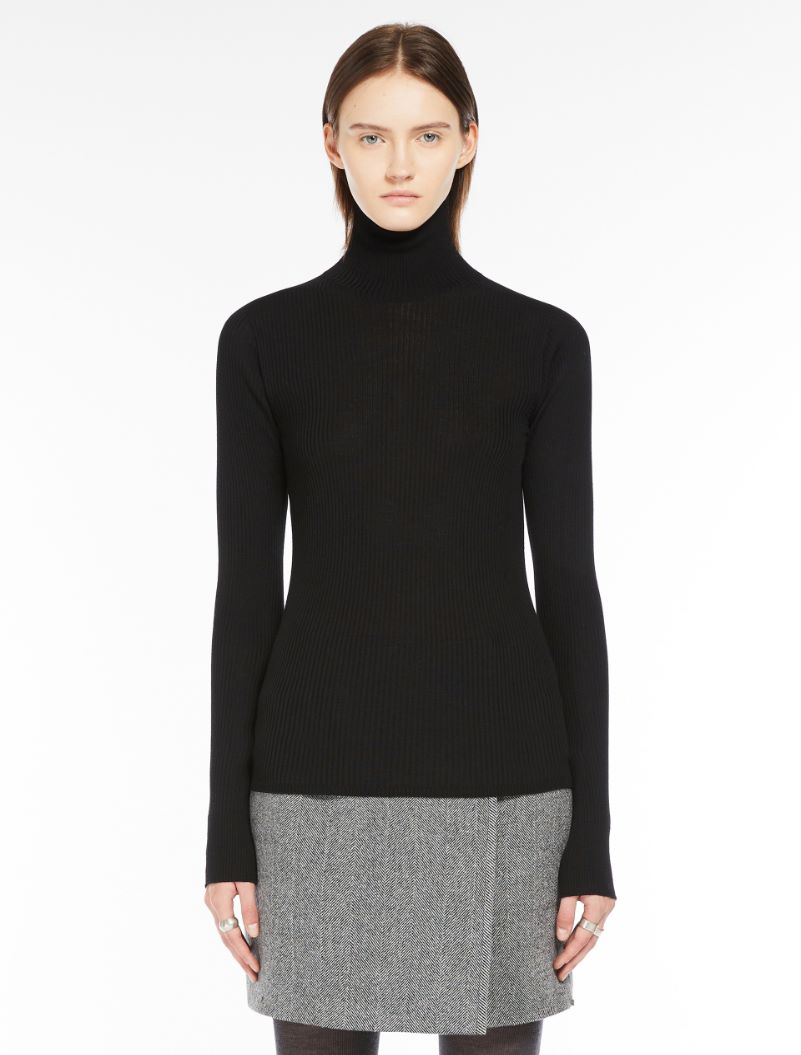 Pure wool mock polo-neck sweater - BLACK - Sportmax