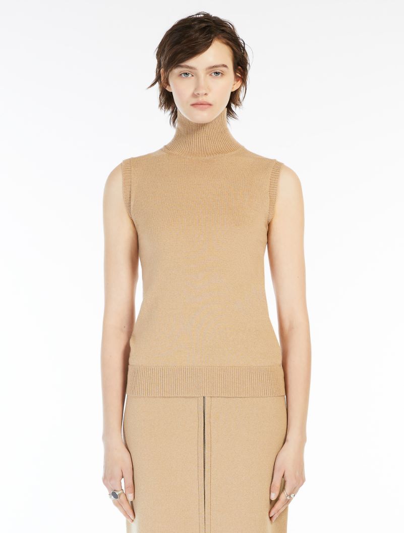 Sleeveless mock polo-neck sweater - CAMEL - Sportmax