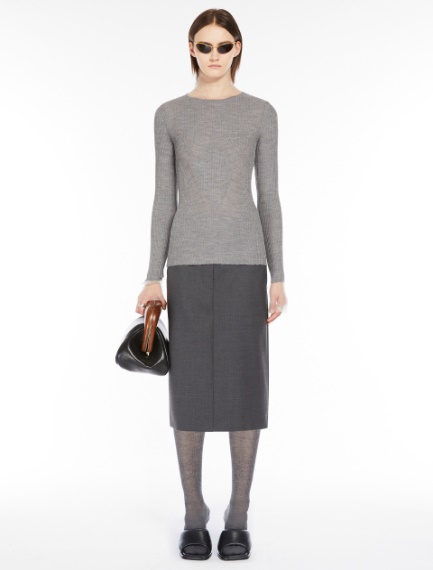 Directional rib mock-polo-neck sweater - MEDIUM GREY - Sportmax