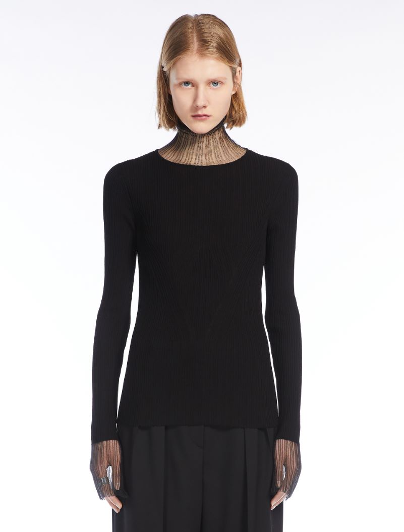 Directional rib mock-polo-neck sweater - BLACK - Sportmax