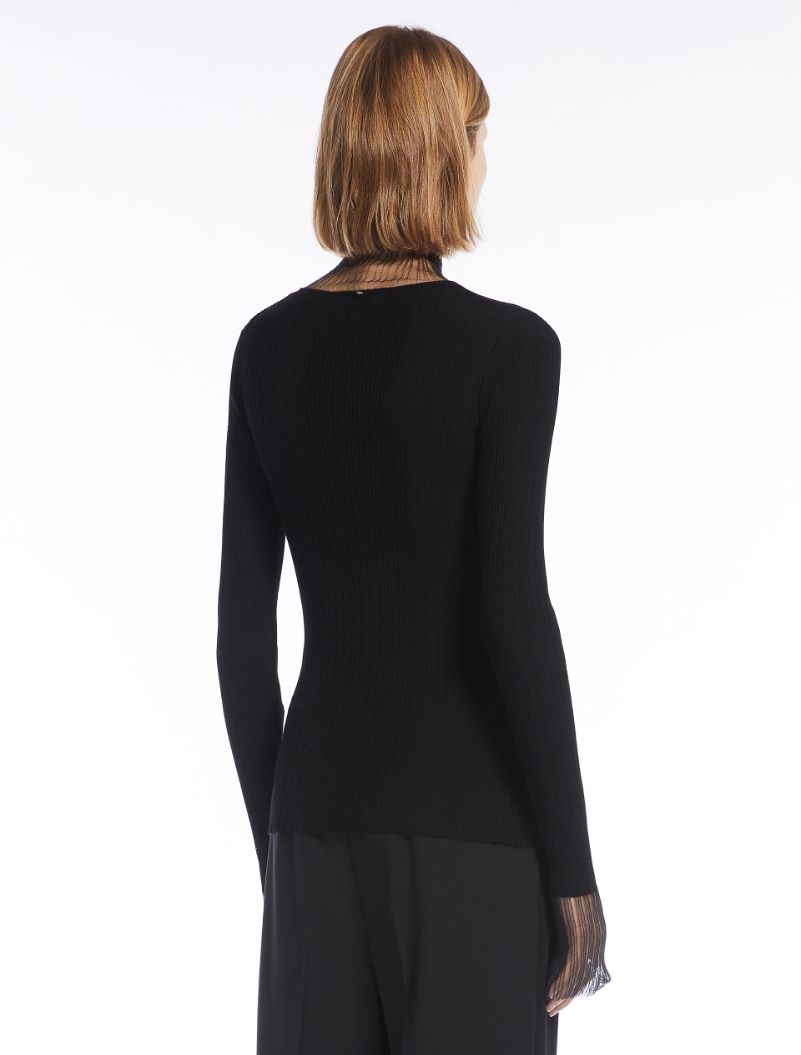 Directional rib mock-polo-neck sweater - BLACK - Sportmax