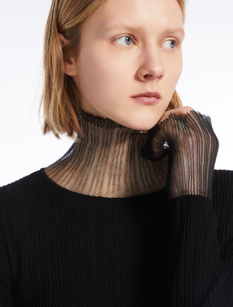 Directional rib mock-polo-neck sweater - BLACK - Sportmax