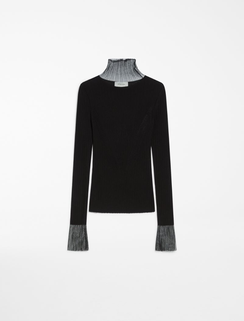 Directional rib mock-polo-neck sweater - BLACK - Sportmax