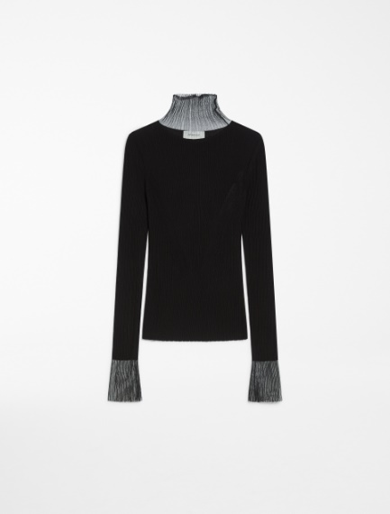 Directional rib mock-polo-neck sweater - BLACK - Sportmax