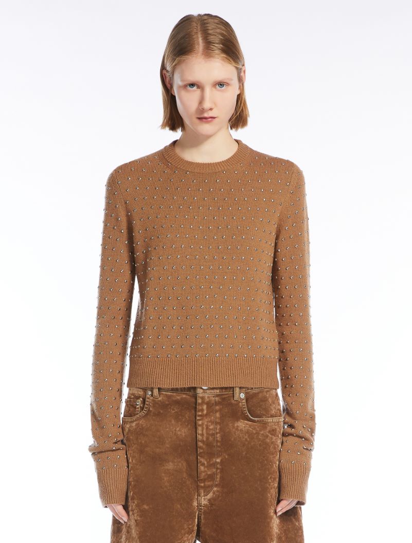 Studded cashmere-blend crew-neck sweater - BISCUIT - Sportmax