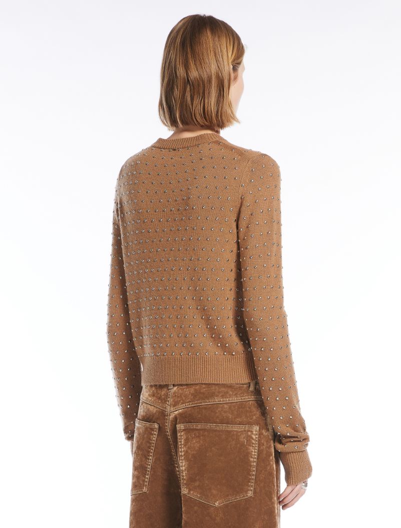 Studded cashmere-blend crew-neck sweater - BISCUIT - Sportmax