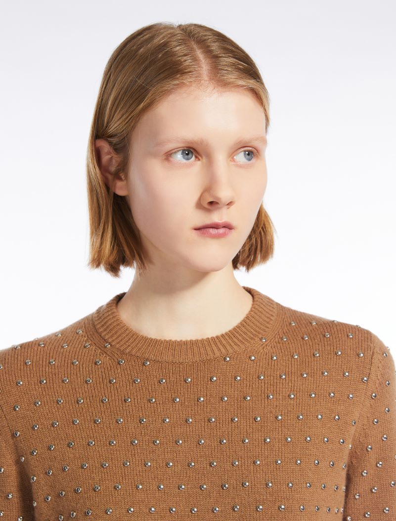 Studded cashmere-blend crew-neck sweater - BISCUIT - Sportmax