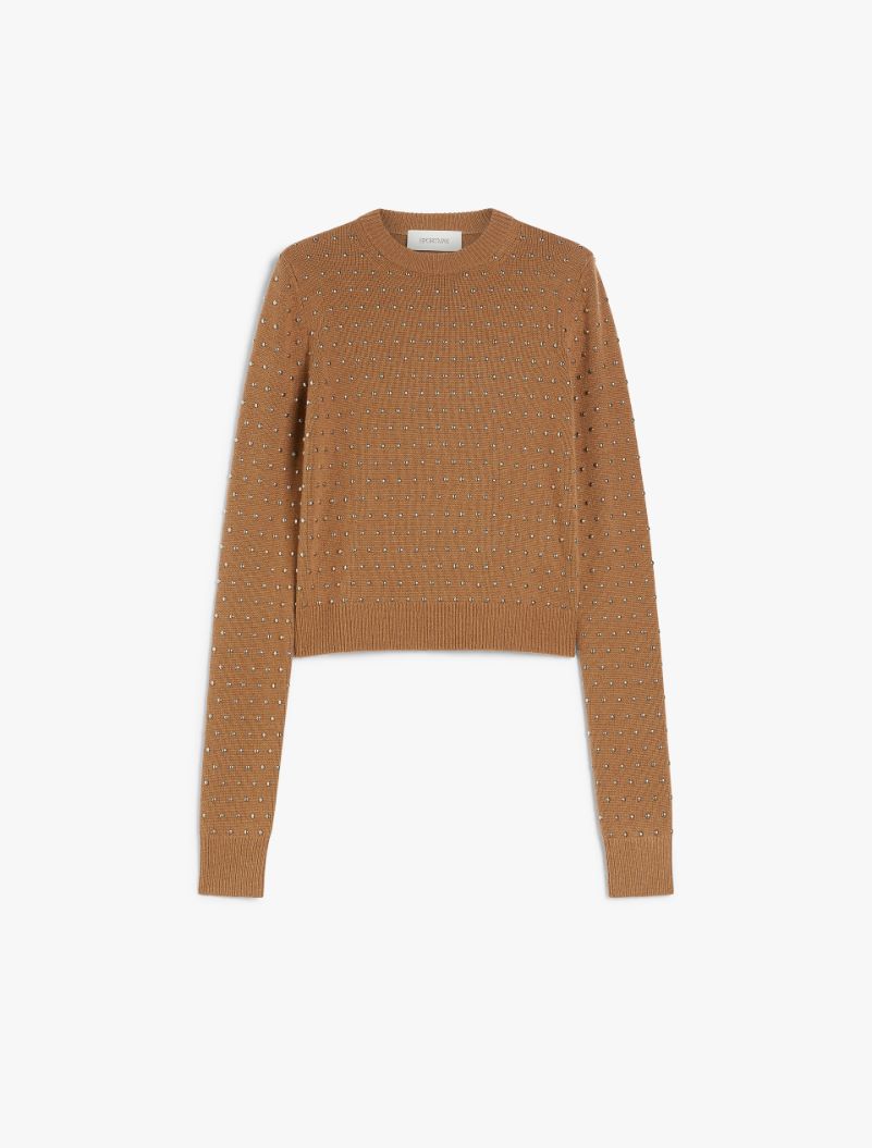 Studded cashmere-blend crew-neck sweater - BISCUIT - Sportmax