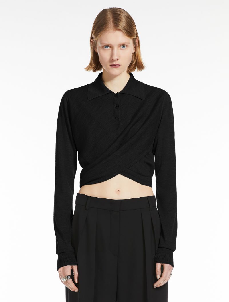 Wool sweater with crossover drape detail - BLACK - Sportmax