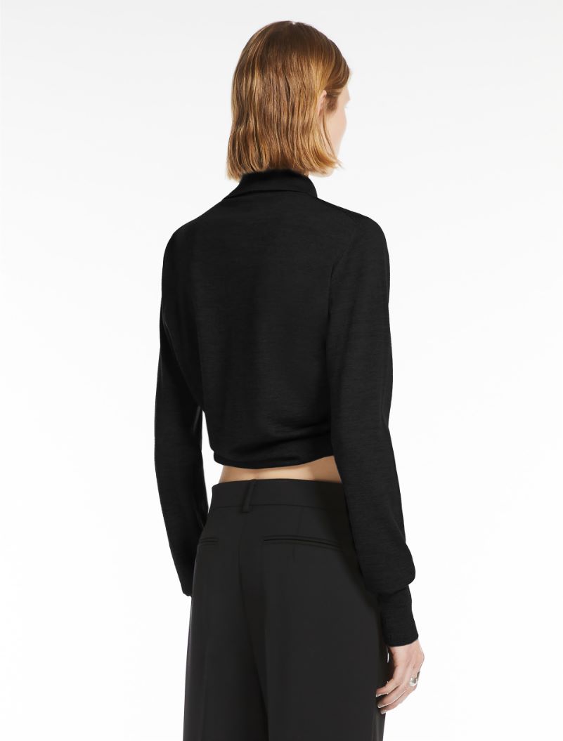 Wool sweater with crossover drape detail - BLACK - Sportmax