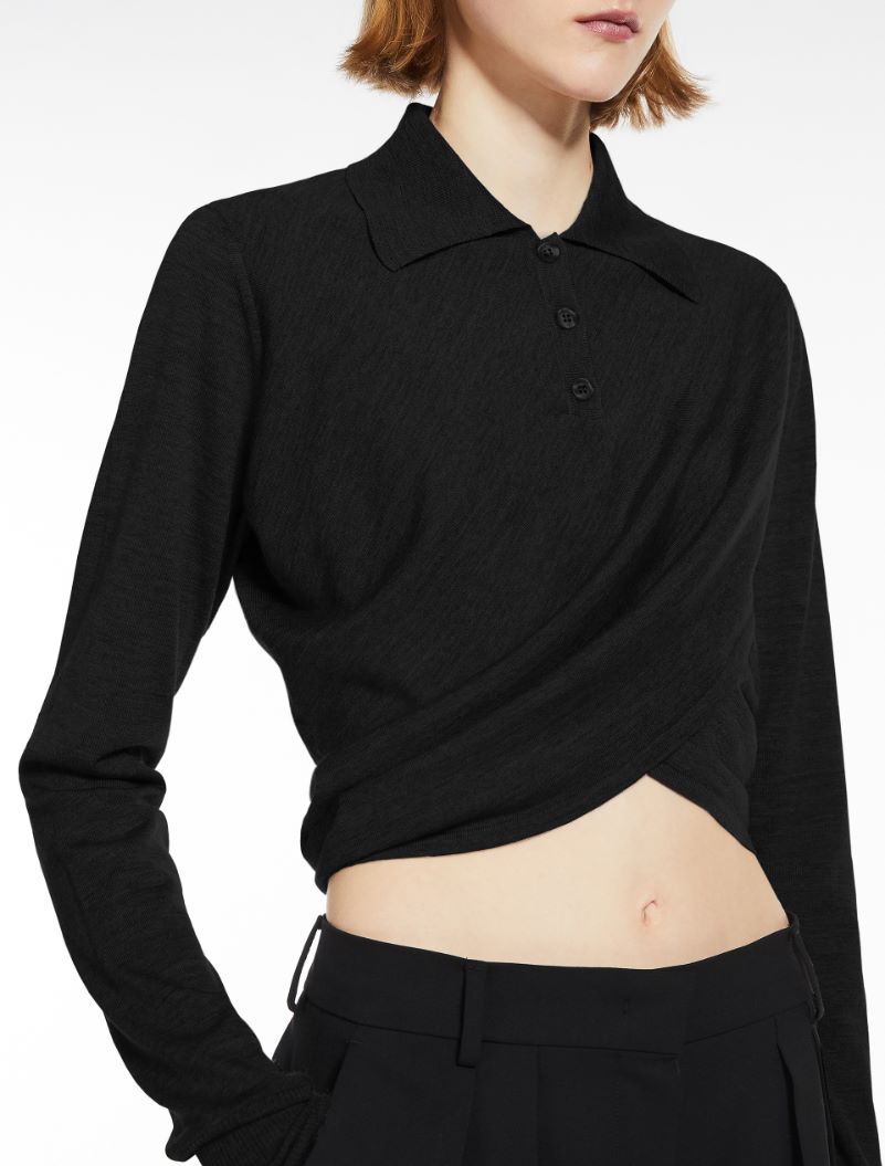 Wool sweater with crossover drape detail - BLACK - Sportmax