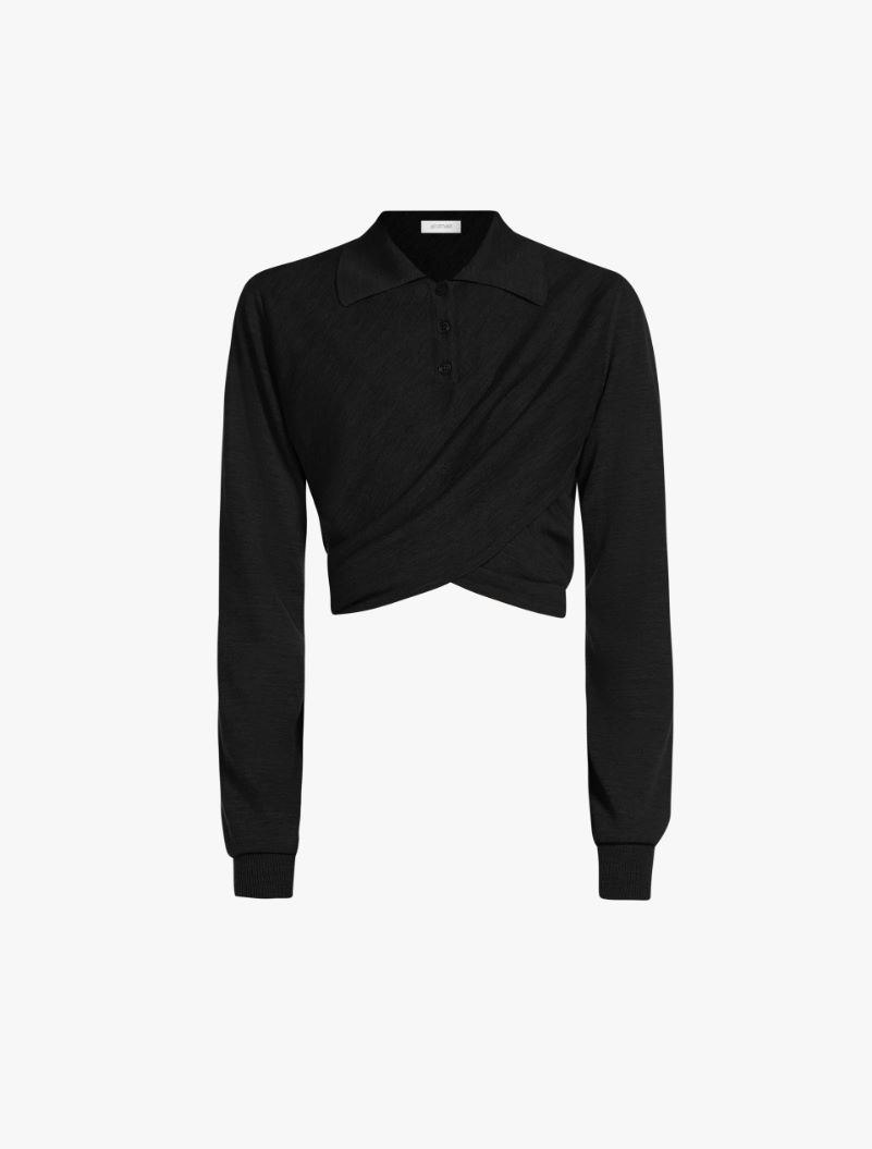 Wool sweater with crossover drape detail - BLACK - Sportmax