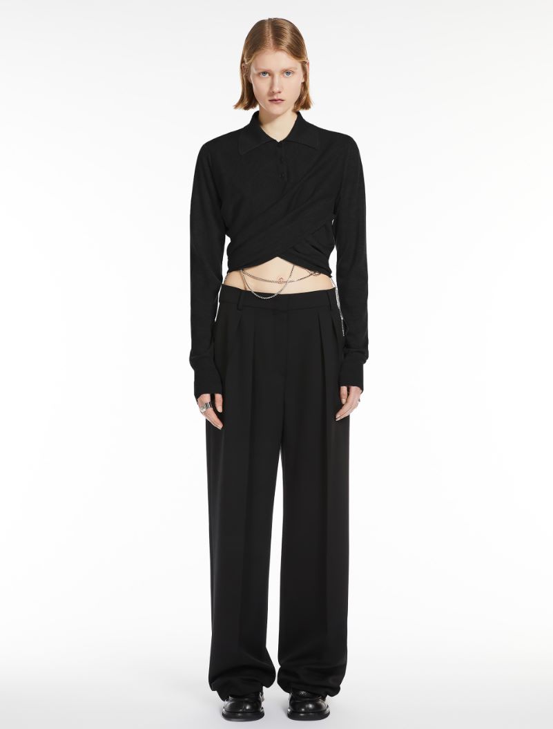 Wool sweater with crossover drape detail - BLACK - Sportmax