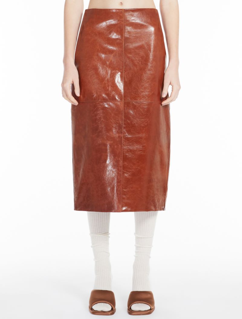 Nappa-leather midi skirt - TOBACCO - Sportmax