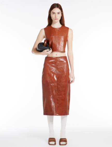 Nappa-leather midi skirt - TOBACCO - Sportmax