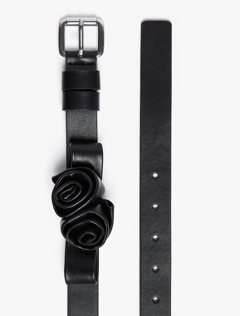 Rose-decorated Nappa leather belt - BLACK - Sportmax