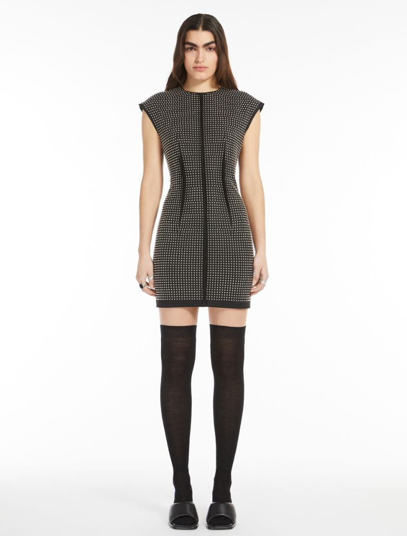 Microstud-adorned crew-neck dress - BLACK - Sportmax