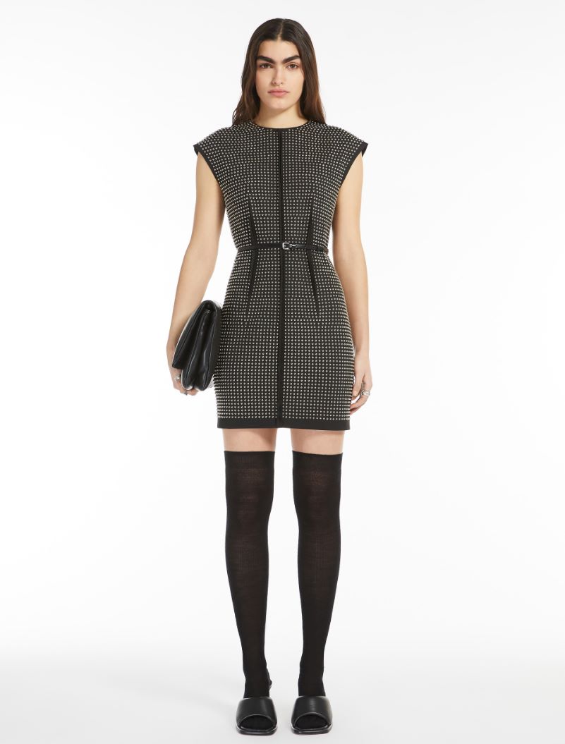 Microstud-adorned crew-neck dress - BLACK - Sportmax