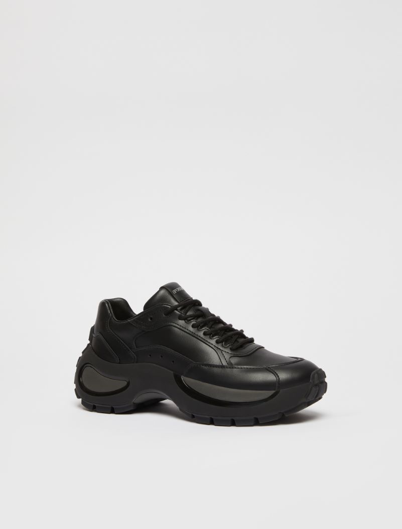 Chunky-sole leather sneakers - BLACK - Sportmax