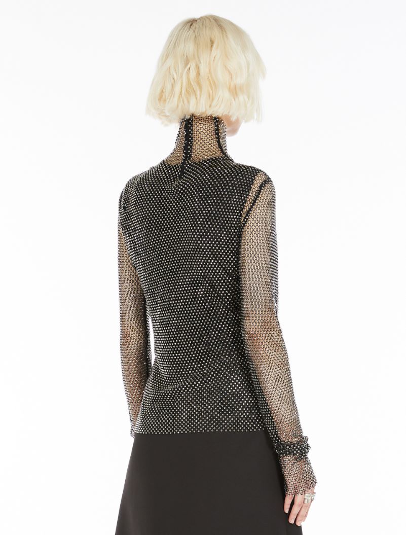 Rhinestone mesh mock polo-neck sweater - BLACK - Sportmax