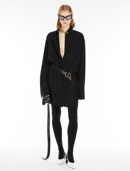 Oversized stretch-silk shirt dress - BLACK - Sportmax