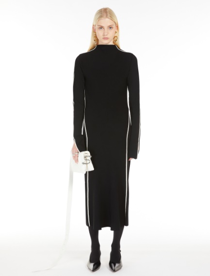 Viscose crêpe blend knit fitted dress - BLACK - Sportmax