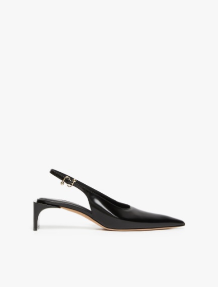 Low slingbacks in shiny calfskin with a pointed toe - BLACK - 