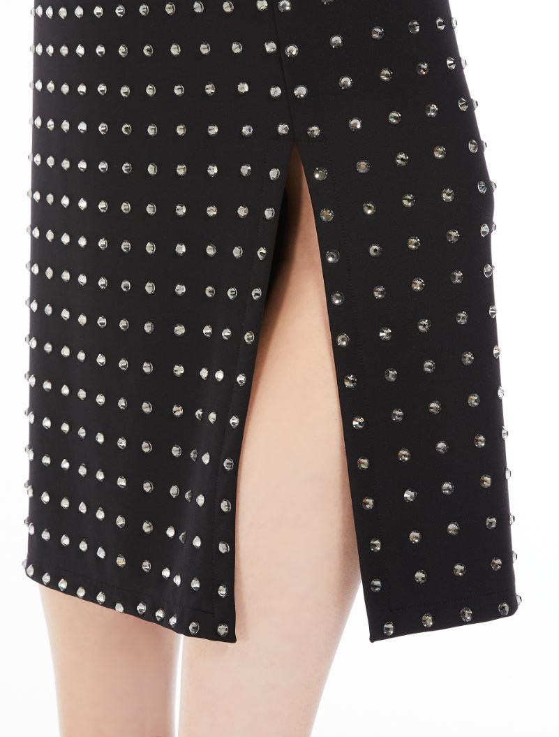 Scuba jersey skirt with rhinestones - BLACK - Sportmax