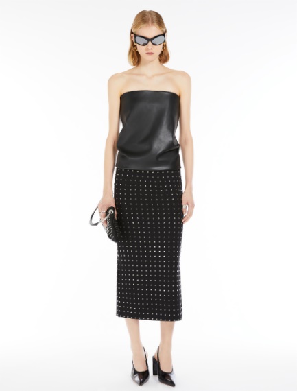 Scuba jersey skirt with rhinestones - BLACK - Sportmax