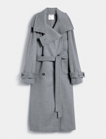 Pinstriped trench coat in pure wool - MEDIUM GREY - Sportmax