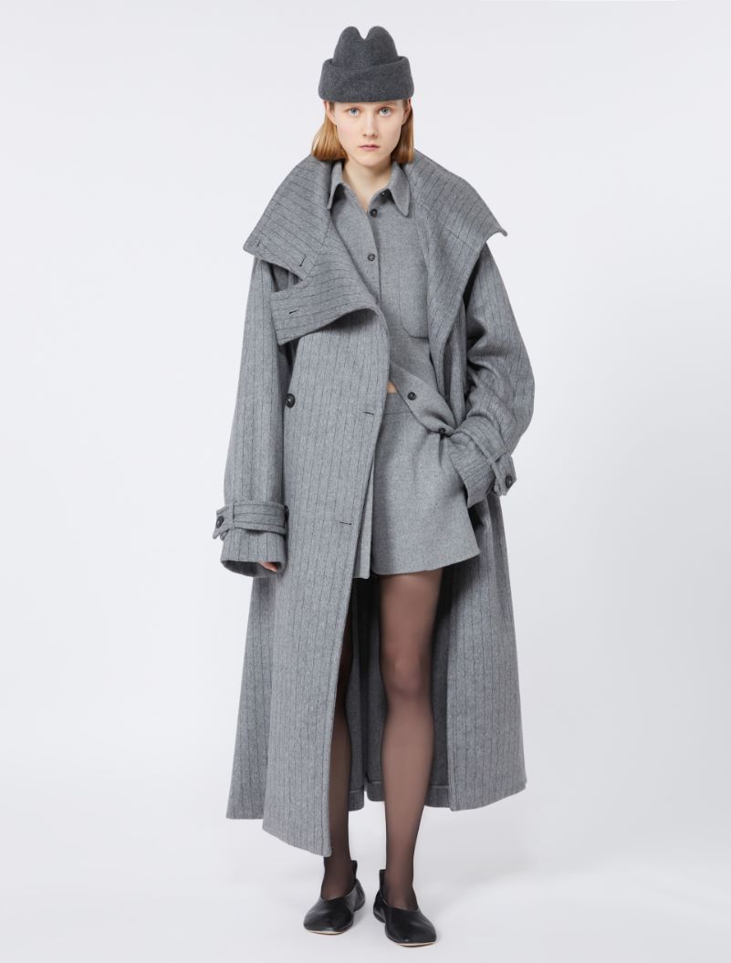Pinstriped trench coat in pure wool - MEDIUM GREY - Sportmax