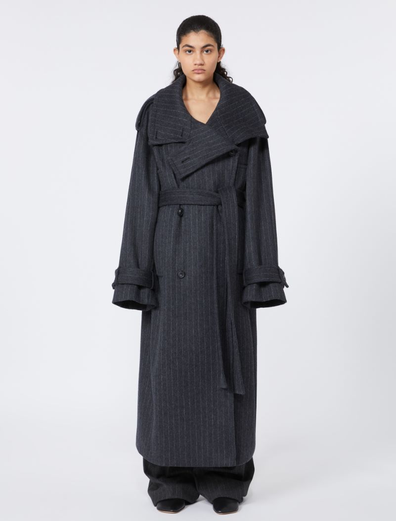 Pinstriped trench coat in pure wool - DARK GREY - Sportmax - 2