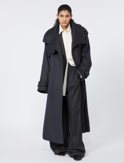 Pinstriped trench coat in pure wool - DARK GREY - Sportmax