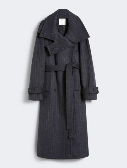 Pinstriped trench coat in pure wool - DARK GREY - Sportmax