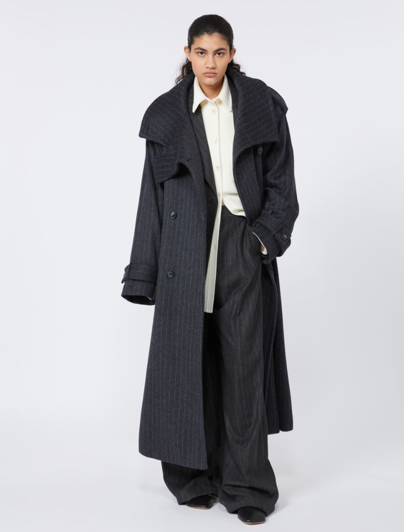 Pinstriped trench coat in pure wool - DARK GREY - Sportmax