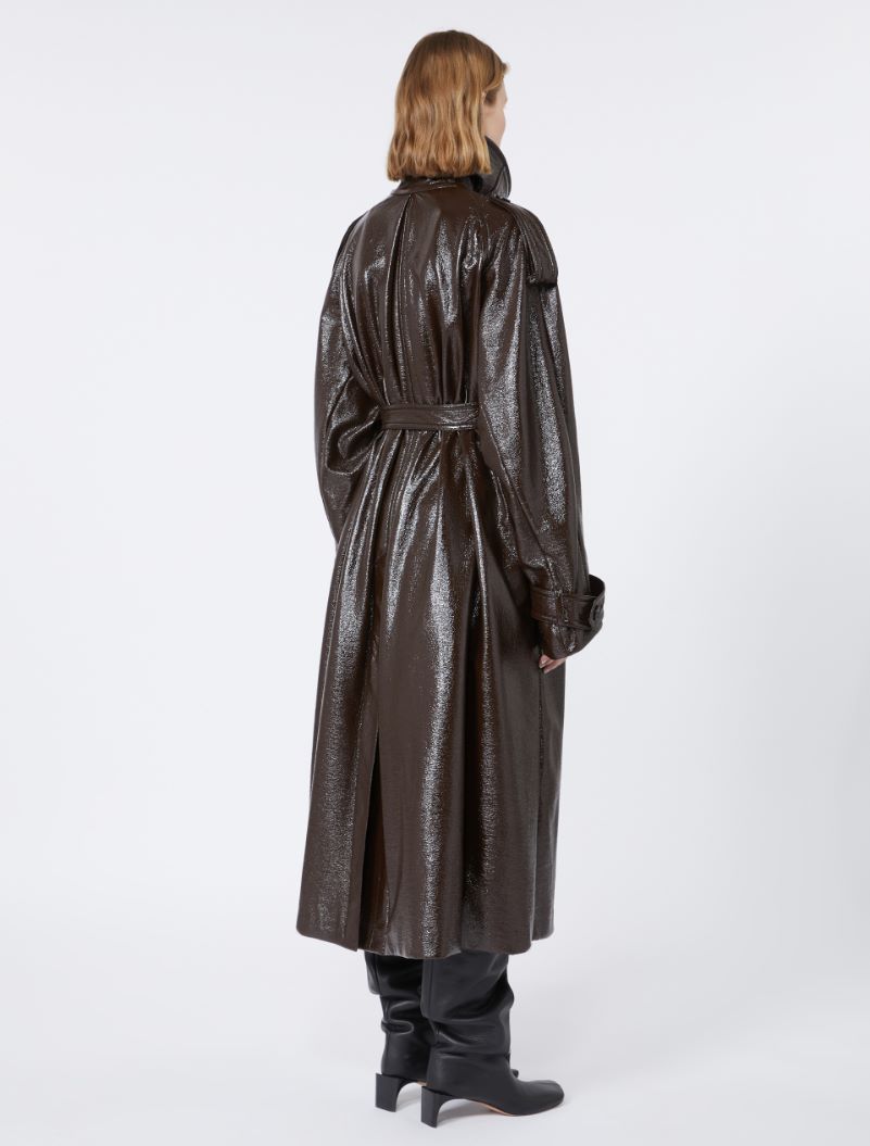 Long trench coat with patent leather effect - COFFEE - Sportmax - 3