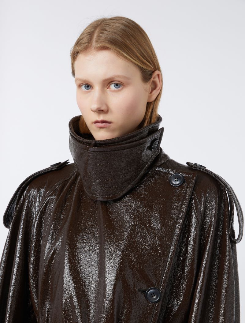 Long trench coat with patent leather effect - COFFEE - Sportmax - 4