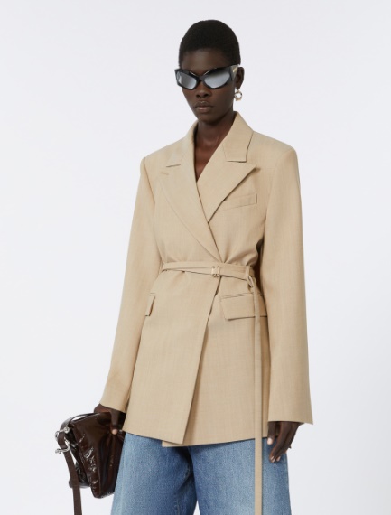 Blazer lungo doppiopetto in lana - MARRONE BEIGE - Sportmax