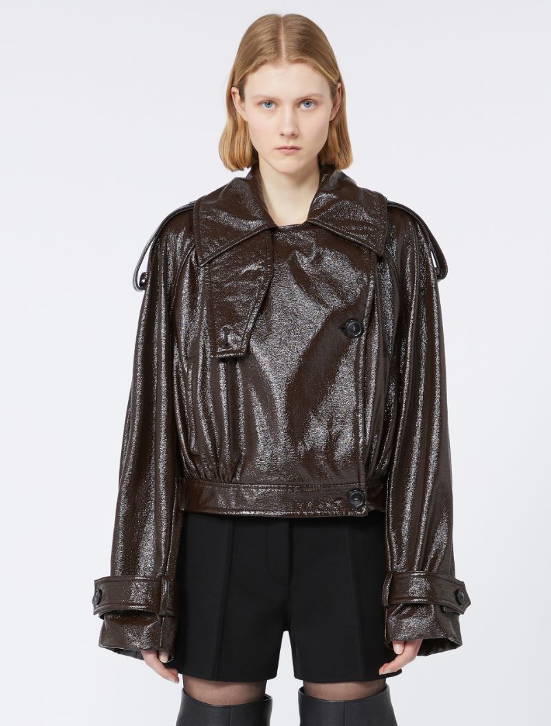 Short trench coat with patent leather effect - COFFEE - Sportmax - 2