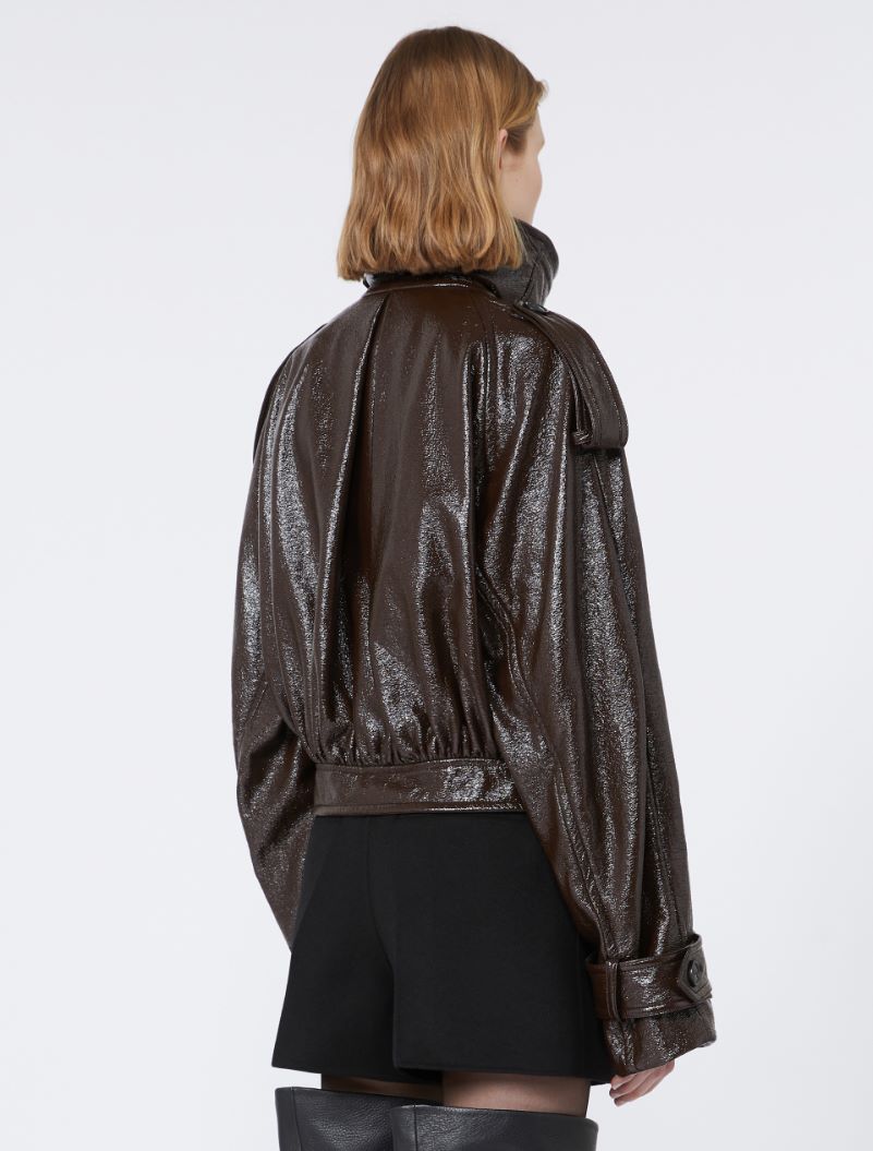 Short trench coat with patent leather effect - COFFEE - Sportmax - 3