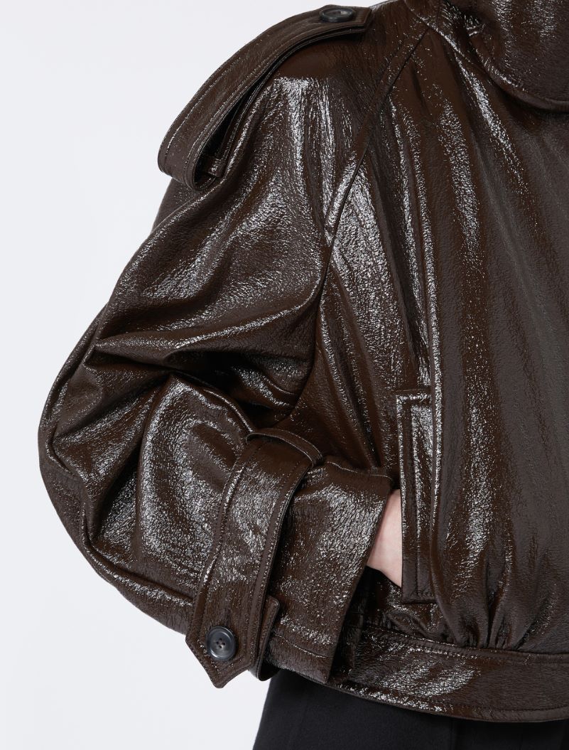 Short trench coat with patent leather effect - COFFEE - Sportmax - 4