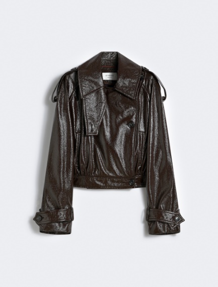 Short trench coat with patent leather effect - COFFEE - Sportmax - 6