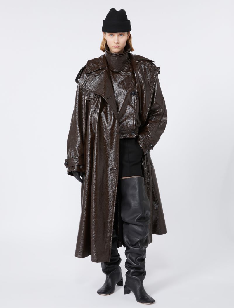 Short trench coat with patent leather effect - COFFEE - Sportmax