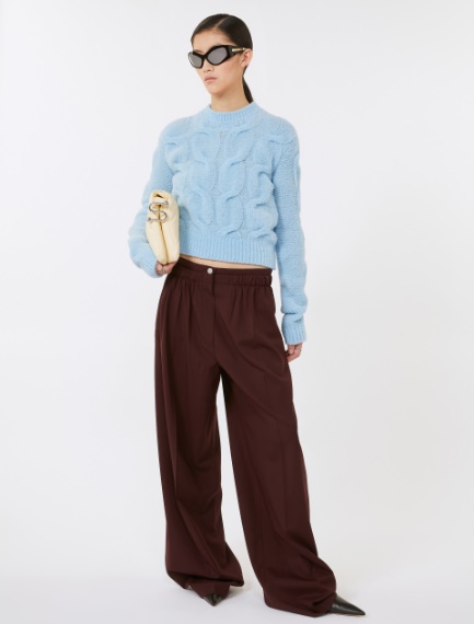 Wide-fit stretch wool trousers - WINE-COLOURED - Sportmax