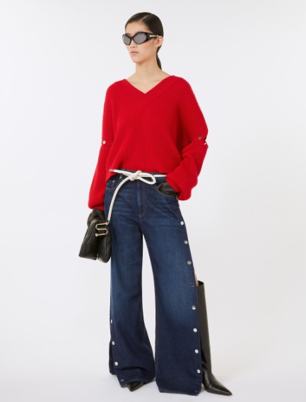 Jeans wide leg blu con bottoni - BLU NOTTE - Sportmax